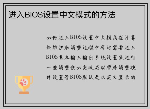 进入BIOS设置中文模式的方法